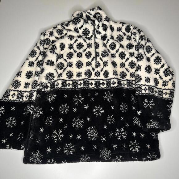 Vtg Tsunami Fleece Pullover Snowflake Black White Made in Canada Men M - Picture 1 of 9